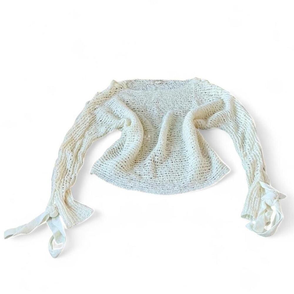 2000s Rewind Cream Crochet Sweater with Bow Sleeves – Size S - Picture 2 of 4